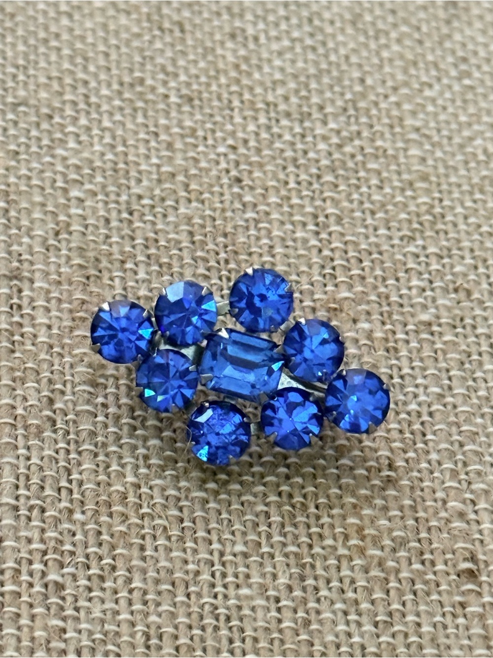 Vintage Blue Crystal Cluster Brooch - Women Jewelry